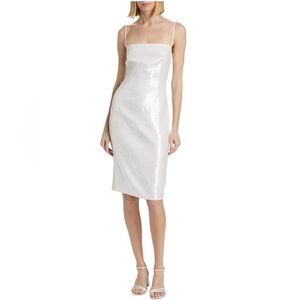 Theory White Sequin Square Neck Sheath Spaghetti Strap Midi Cocktail Dress 6 NWT
